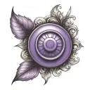 a purple button with 4 holes in the center tattoo design idea