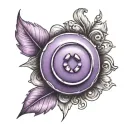 a purple button with 4 holes in the center tattoo design idea