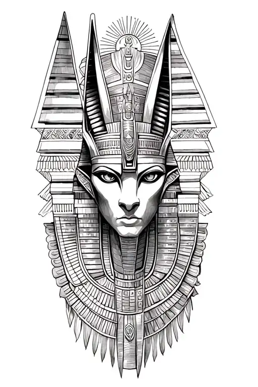 Egyptian God Anubis With Technology With Aztec Warrior, Inka Symbolism, All Seing Eye tattoo design idea