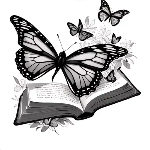 open book with butterflies fluttering tattoo design idea