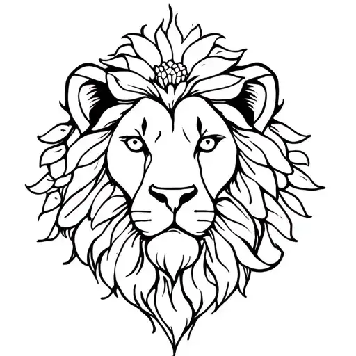 lion flowers vines tattoo design idea