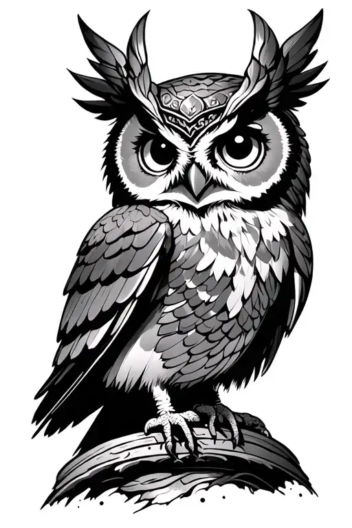 Athena goddess cute owl perched on top tattoo design idea