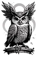 Athena goddess cute owl perched on top tattoo design idea