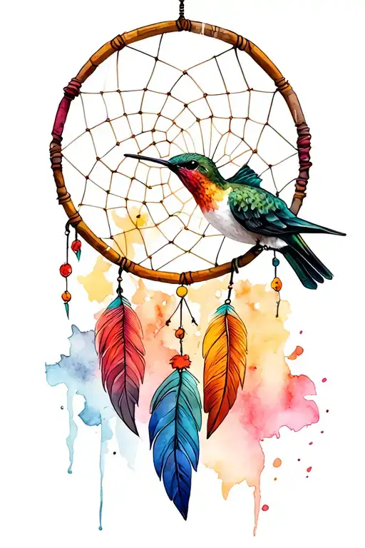 humming bird on dream catcher tattoo design idea