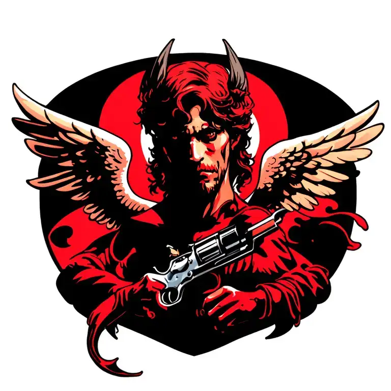 evil cupid double barrel shotgun tattoo design idea
