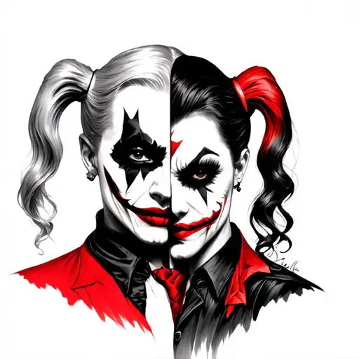 split face Harley Quinn and joker tattoo  tattoo design idea