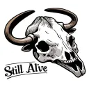western cow skull with the phrase "Still Alive" written beneath it tattoo design idea