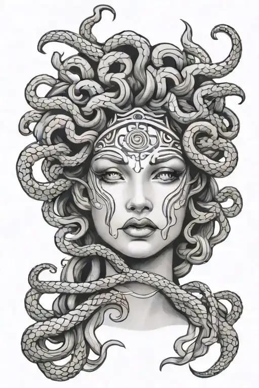 Medusa face tattoo design idea