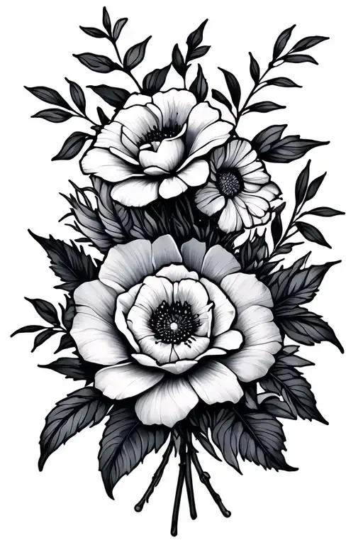 bouquet fine line tattoo design idea