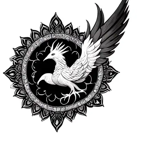 Phoenix surrounding mandala design incorporating tattoo design idea