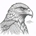 falcon head in center of mountain ridge tattoo design idea