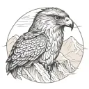 falcon head in center of mountain ridge tattoo design idea