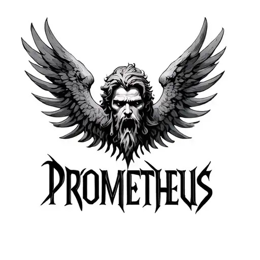 Prometheus name written in greek with some indication of the torture he went through for humanity tattoo design idea
