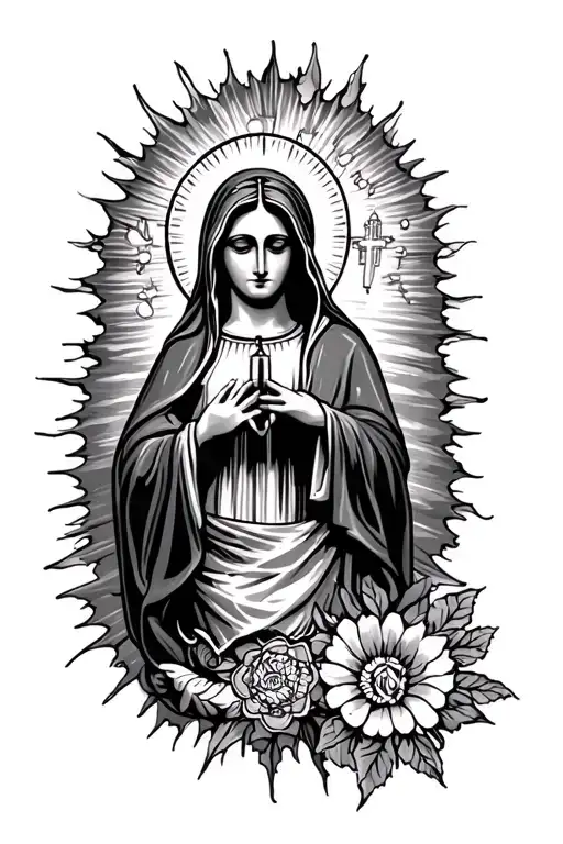 Virgin de Guadalupe with Rosario and Sacred tattoo design idea