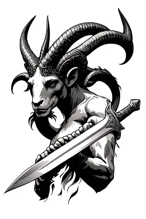 aries and horns holding sword tattoo design idea