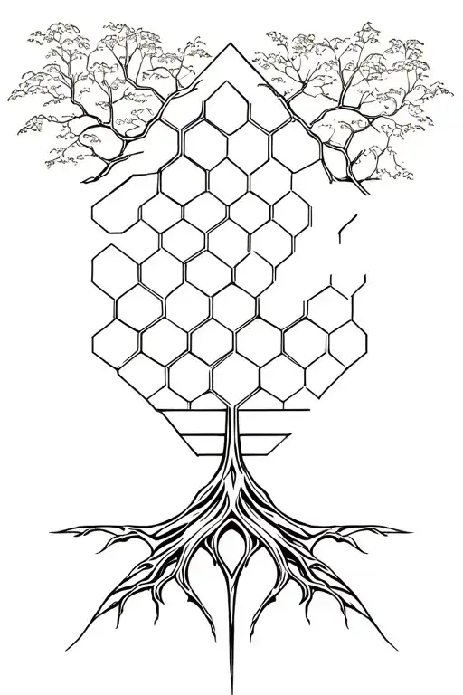triforce honey comb tree of Life fine lines  tattoo design idea