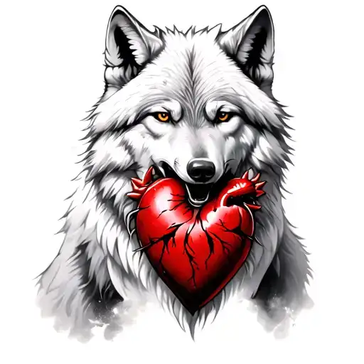 white wolf eating realistic heart tattoo design idea