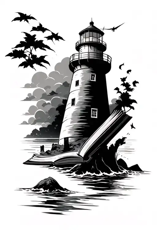 lighthouse book environmental protection tattoo design idea