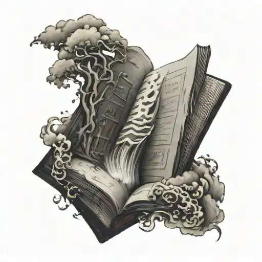 book open door leading to the ocean tattoo design idea