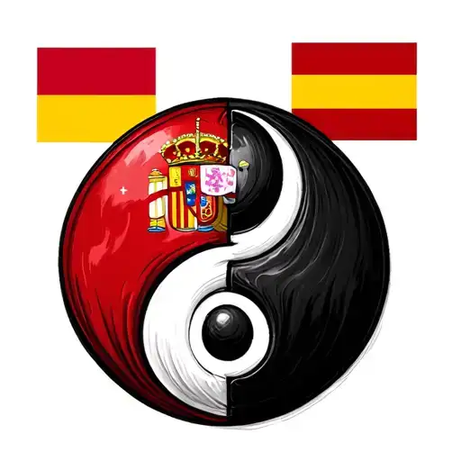 ying Yang symbol with Spanish flag one side and British flag the other side tattoo design idea