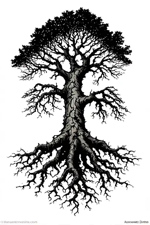 tree roots spreading across tattoo design idea