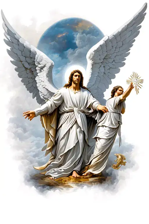 saint michael the Archangel, saint gabriel the archangel, saint raphael the archangel tattoo design idea