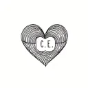 Fine line heart with initials C.E.L in the middle. (Without colour) tattoo design idea