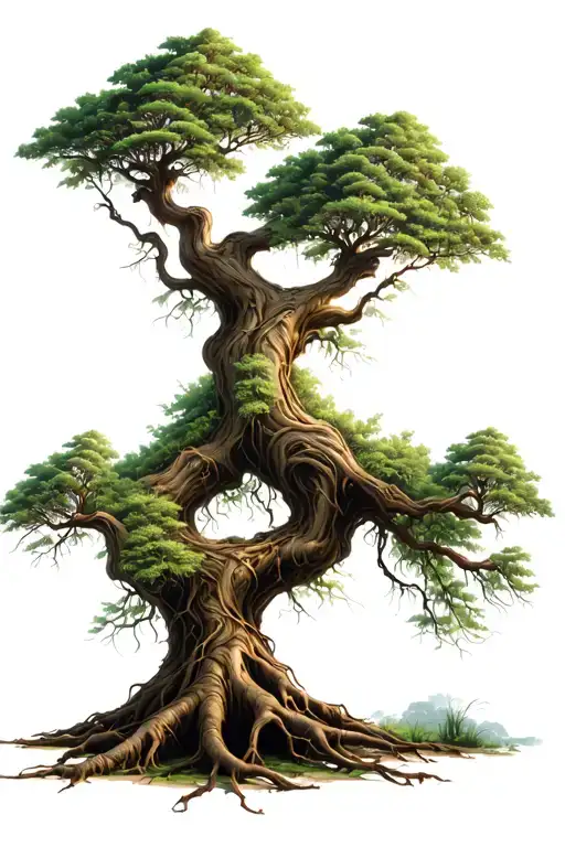 tree with 3 winding roots tattoo design idea