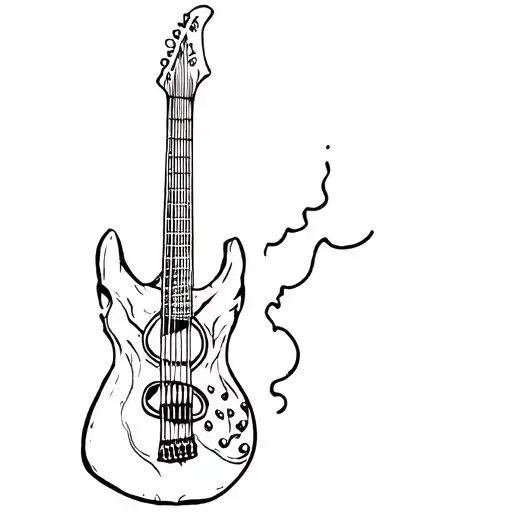 minimalist bear skull with guitar fused rugged tattoo design idea