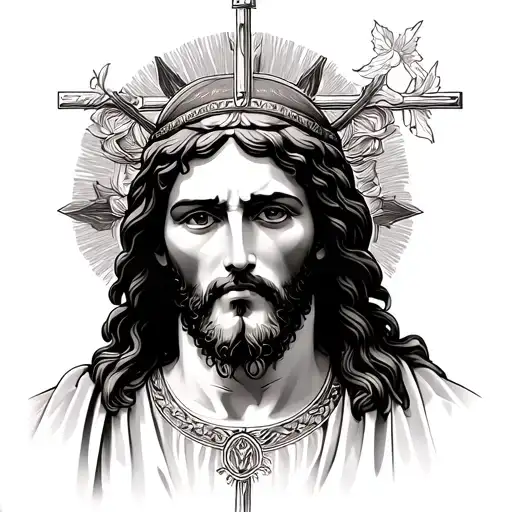 I want to get a religious tattoo, a full chest piece and back piece. I want the image on my chest to be of Jesus on the  tattoo design idea