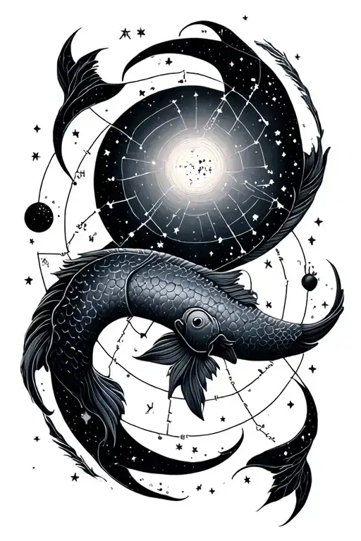Aquarius And Pisces constellation map tattoo design idea