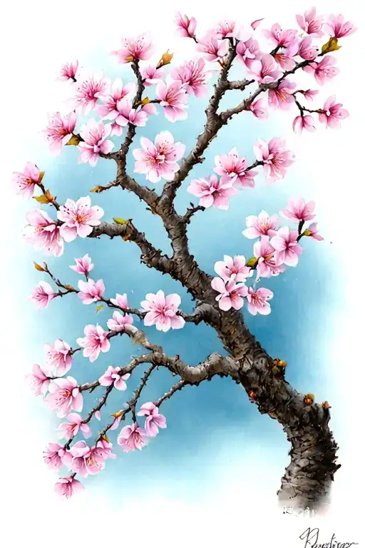 cherry blossom tree branch tattoo design idea