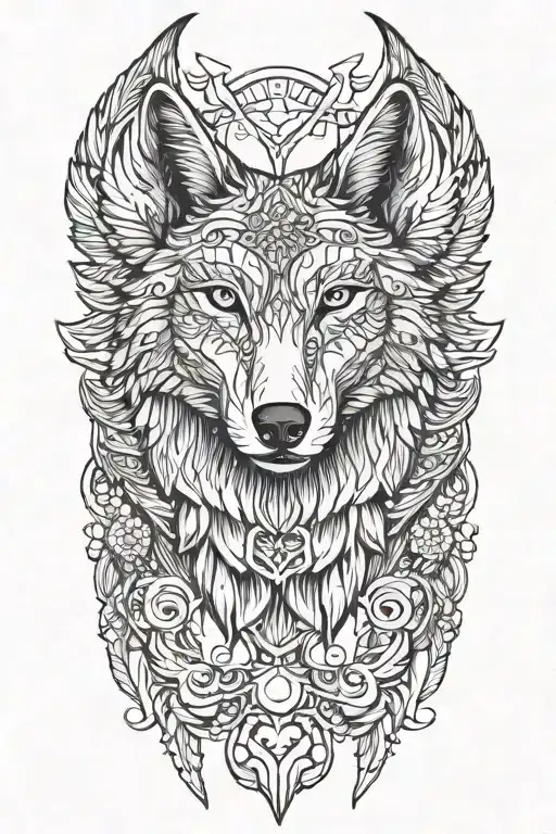 Wolf with angel wings tattoo design idea