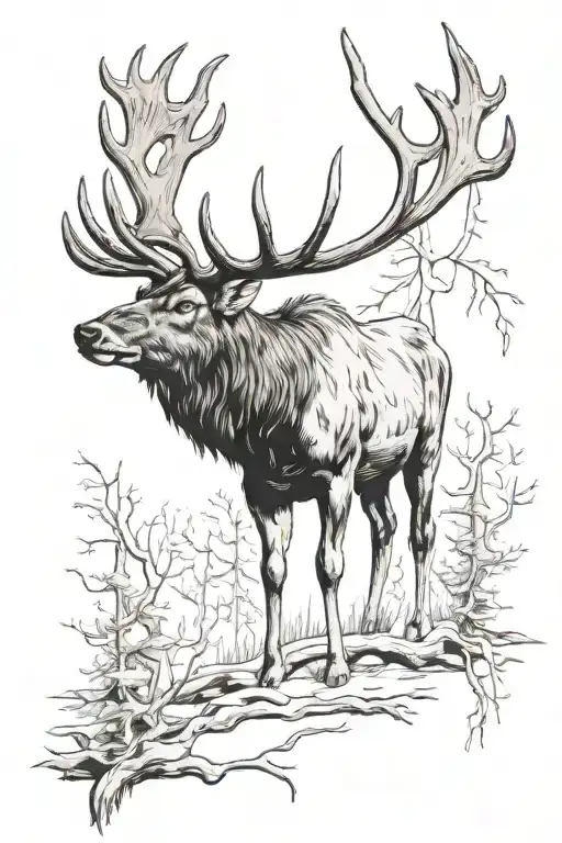 elk buck, birch bark. 2 raven feather tattoo design idea