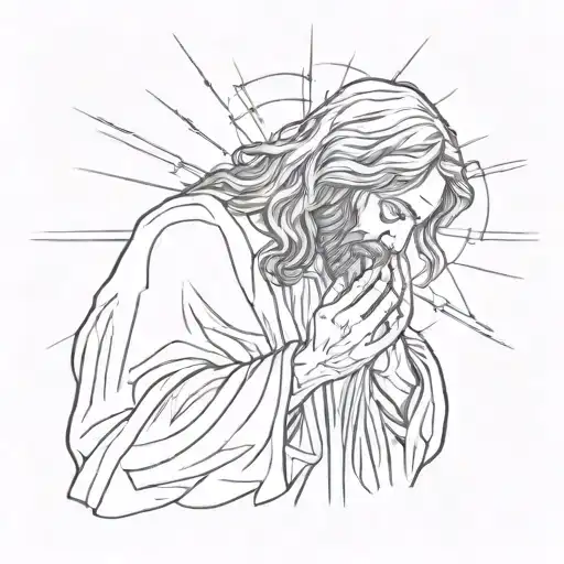 Jesus praying and holding my hand tattoo design idea