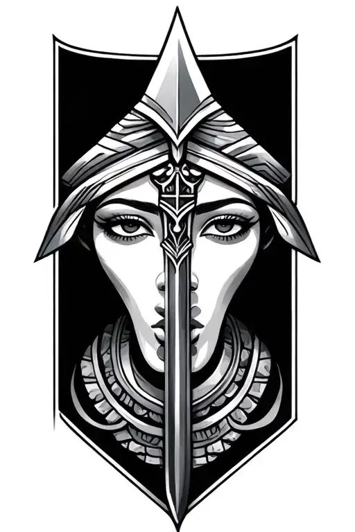 nubian spear pointing at vulva shapes hidden tattoo design idea