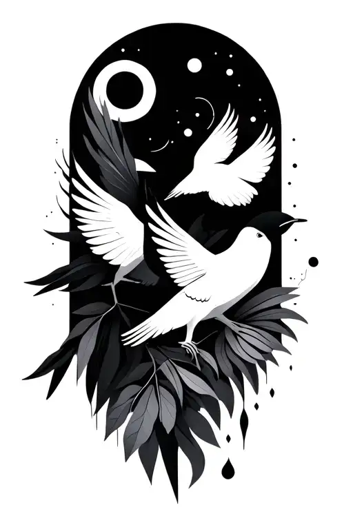 geometric nature birds sun tattoo design idea