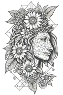 Alexander the Great a loin and a daisy flower tattoo design idea