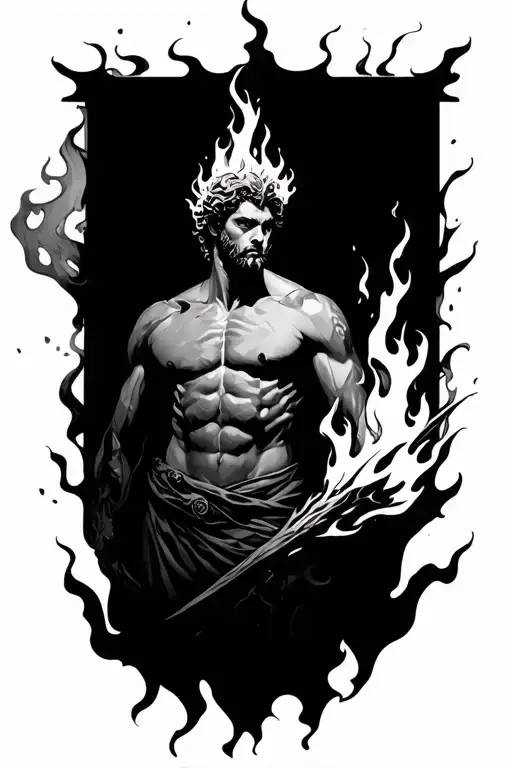prometheus with fire flames tattoo design idea