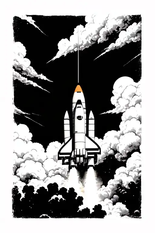 Negative Space shuttle launching rocket into black sky tattoo design idea