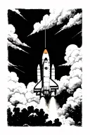 Negative Space shuttle launching rocket into black sky tattoo design idea