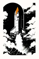 Negative Space shuttle launching rocket into black sky tattoo design idea