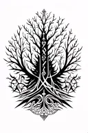 Forest at the bottom of the forearm of the Slavic runes of Svarog and Veles and patterns on the forearm tattoo design idea