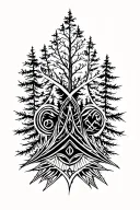Forest at the bottom of the forearm of the Slavic runes of Svarog and Veles and patterns on the forearm tattoo design idea