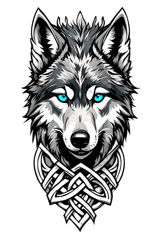 wolf with blue eyes on armor tattoo design featuring Celtic trinity knot  tattoo design idea