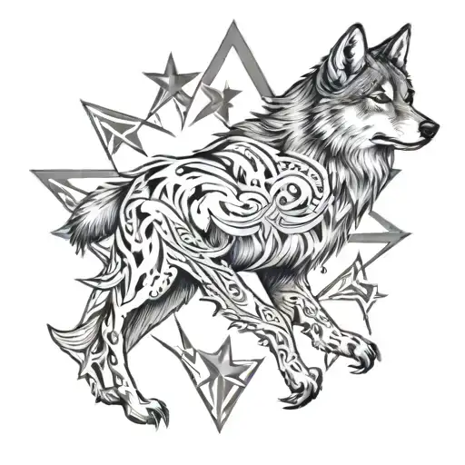 shadow of a wolf with the 5-pointed star facing forward tattoo design idea