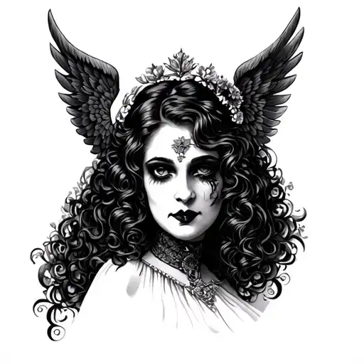 Sicilian Trinacria with the face of actress Mary Philbin from The Phantom of The Opera Black wings symbolizing German b tattoo design idea