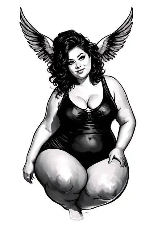 Chubby woman posing tattoo design idea