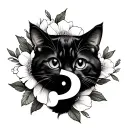cat with semicolon symbol and flower background  tattoo design idea