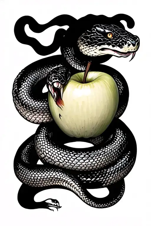 snake eating an apple tattoo design idea